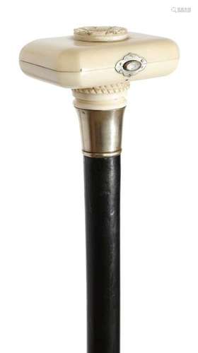 Λ A novelty walking cane, with an ivory box handle…