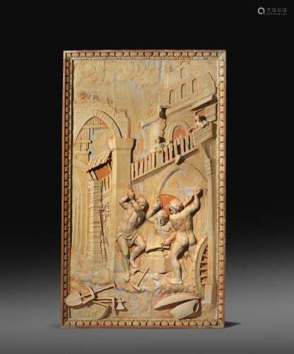 A large limewood relief panel depicting the Forge …