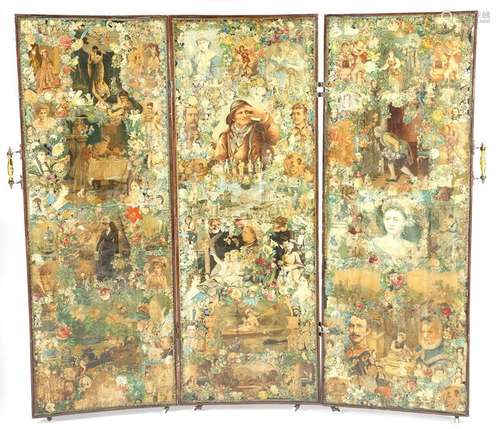 A Victorian three fold decoupage screen, with gilt…