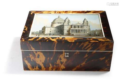 Λ An early Victorian tortoiseshell work box, the h…