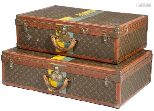 Two Louis Vuitton canvas suitcases, with brass mou…