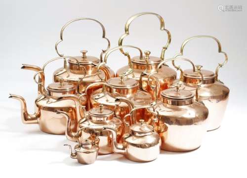 A harlequin graduated set of Victorian copper kett…
