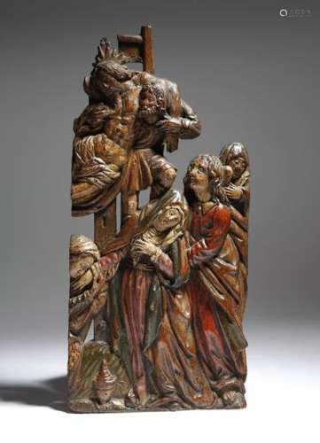 A Netherlandish carved oak and polychrome decorate…