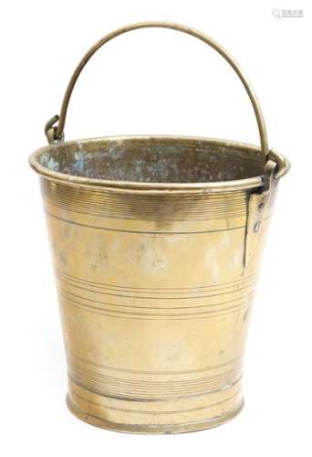 An early 19th century brass bucket or pail, of tap…