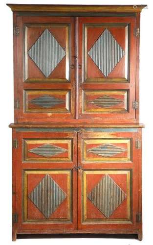 A 19th century Baltic painted pine cupboard, with …