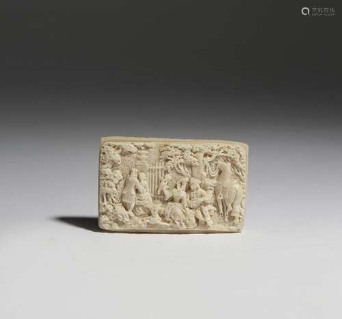 Λ A rare carved coral rectangular plaque, relief c…