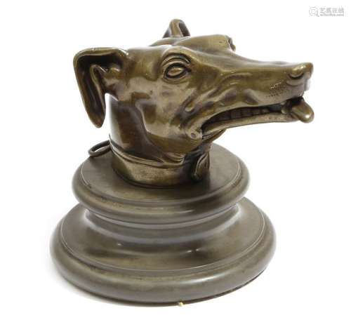A Victorian bronze greyhound's head card holder, w…