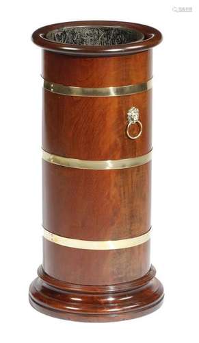 A mahogany and brass bound cylindrical stickstand …