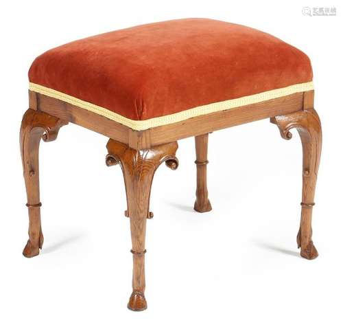 A Victorian pitch pine stool, the plush seat above…