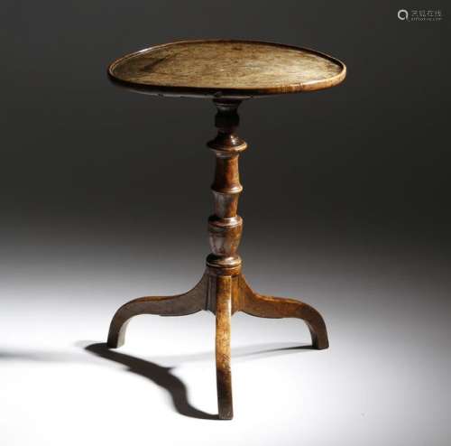 A late George III burr elm tripod table, the dishe…