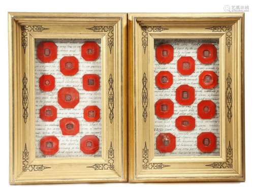 A pair of red wax seal pictures, each with eleven …