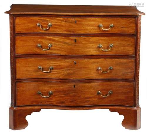 A George III mahogany serpentine chest, the top wi…