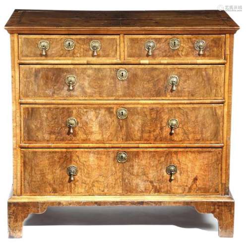 An early 18th century walnut chest, the quarter ve…