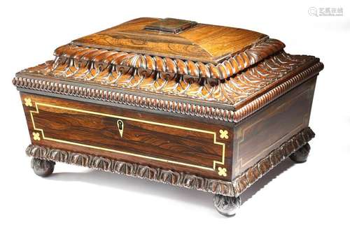 Λ A Regency rosewood and brass dressing box / case…