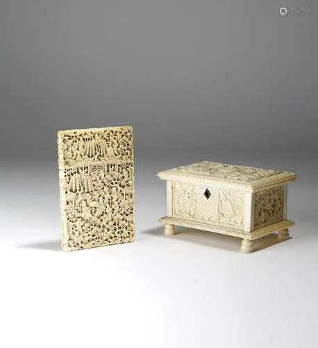 Λ A 19th century Chinese Canton ivory card case, r…