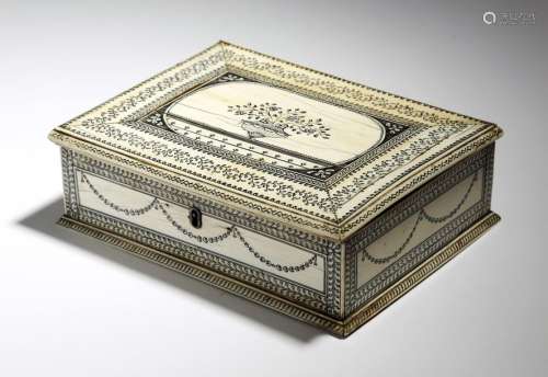 Λ An Anglo Indian ivory box, lac decorated with a …
