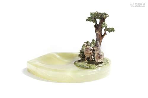 An Austrian onyx desk stand, mounted with a cold p…