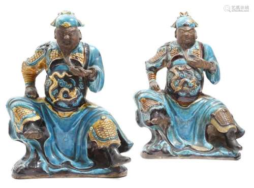 Two similar Chinese figures of Guandi, with turquo…