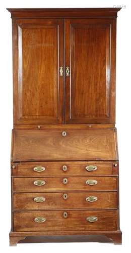 A George II mahogany bureau cabinet, the moulded c…