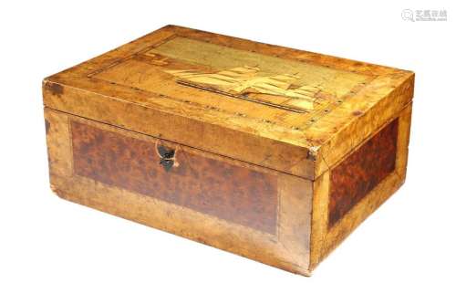 A Victorian Tunbridge ware and walnut box, the hin…