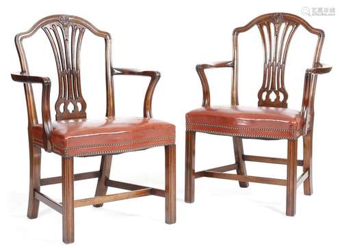 A pair of mahogany armchairs in George III style, …