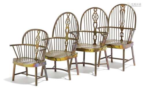 Four brass miniature models of Windsor armchairs, …