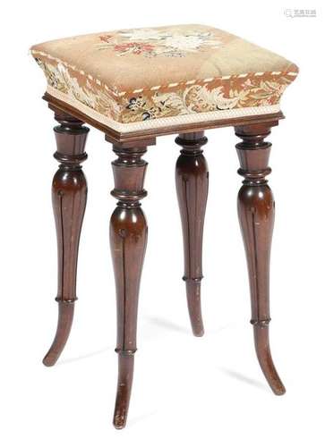 A Victorian mahogany stool, the floral needlework …