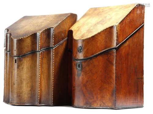 Two George III mahogany knife boxes, both with bar…