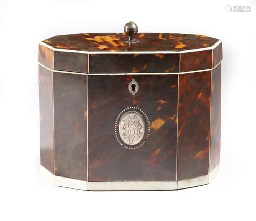 Λ A George III tortoiseshell and ivory tea caddy, …