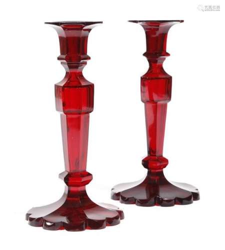 A pair of late 19th century Bohemian ruby glass ca…