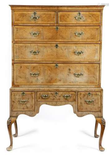 A walnut chest on stand in George II style, the ve…