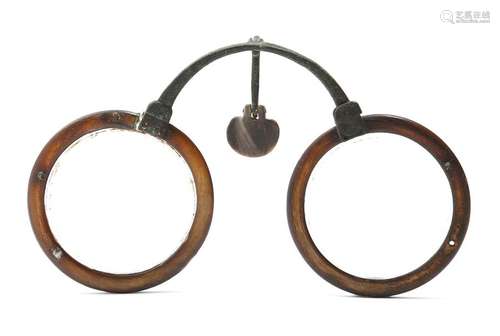 A pair of horn rimmed folding spectacles, possibly…