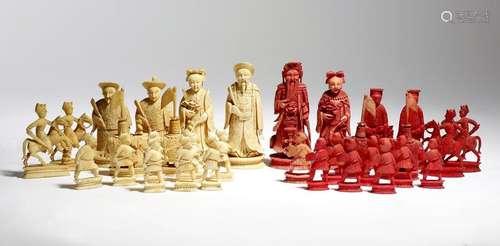 Λ A 19th century Chinese export carved ivory chess…