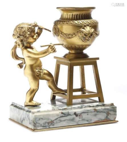A late 19th century French ormolu inkwell, modelle…