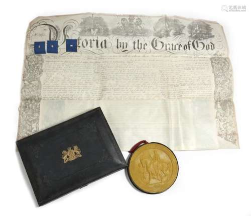 A Victorian patent seal, in a tooled leather box, …