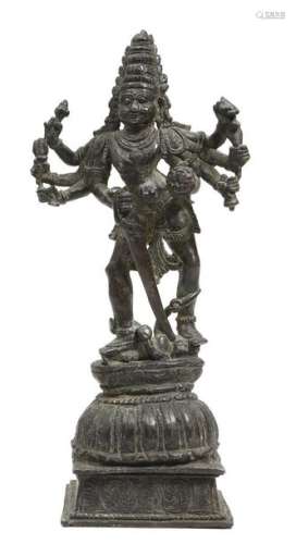An Indian Hindu bronze of the god Shiva, with eigh…