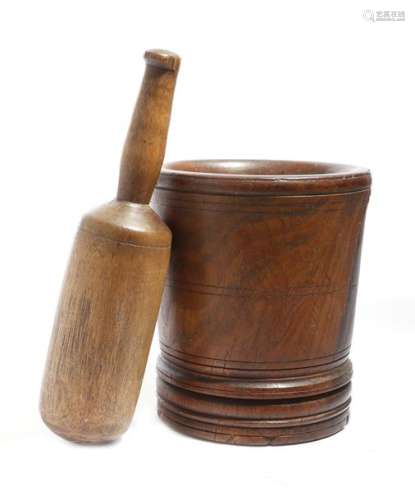 An 18th century turned lignum vitae mortar, with r…