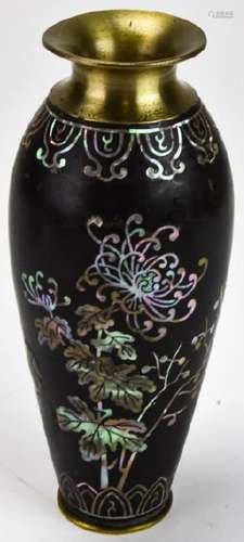 Mother of Pearl Inlaid Floral Motif Asian Vase