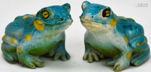 Pair of Chinese Hand Painted Figural Frog Statues