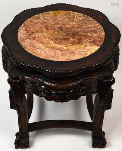 Antique Chinese Hand Carved Marble Top Table