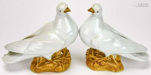 2 Antique Chinese Porcelain Figural Dove Statues