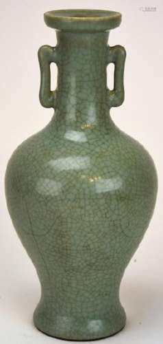 Chinese Celadon Crackleware Vase - Signed