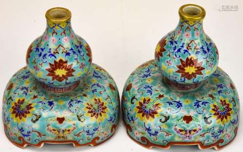 Pair Chinese Enameled Porcelain Incense Burners