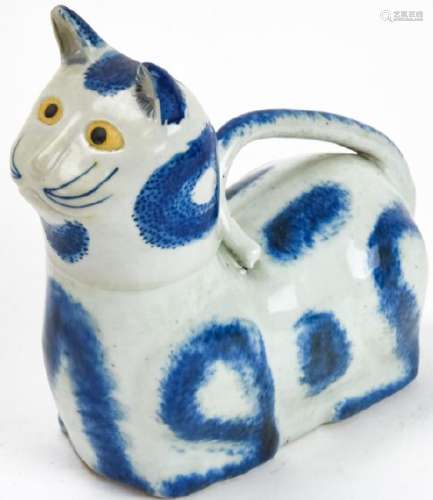 Chinese Blue & White Figural Cat Men's Chamber Pot