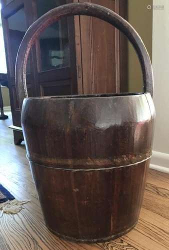 Antique Carved Wood Chinese Basket / Storage Bin