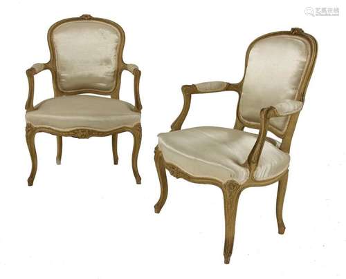 A pair of French beech armchairs, early 20th centu…