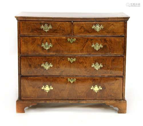 A Queen Anne figured walnut chest, of two short an…