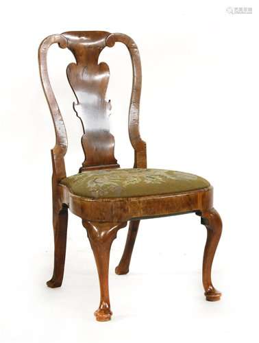 A George I walnut single chair, with a solid vase …