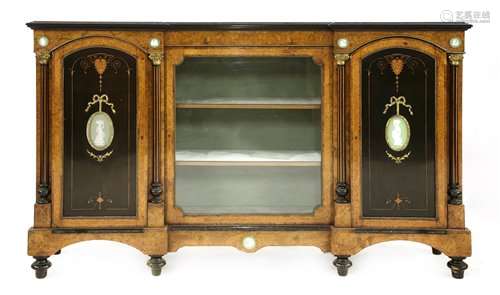 An ebonised and burr walnut inlaid credenza, late …