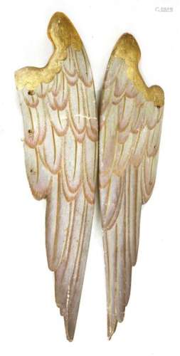 A pair of carved wooden painted and gilt angel win…